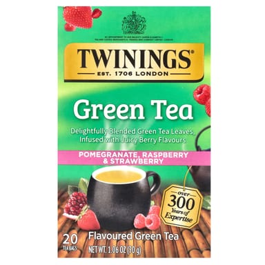 Чай Twinings Flavored Green Pomegranate Raspberry & Strawberry, оттенок 20 Tea Bags, 30 г, чайные пакетики