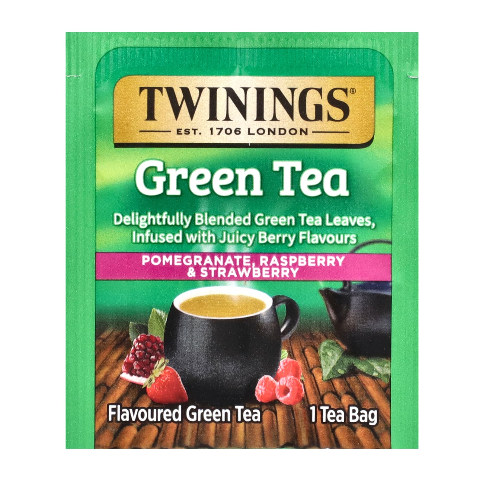 Чай Twinings Flavored Green Pomegranate Raspberry & Strawberry, оттенок 20 Tea Bags, 30 г, чайные пакетики — фото 3