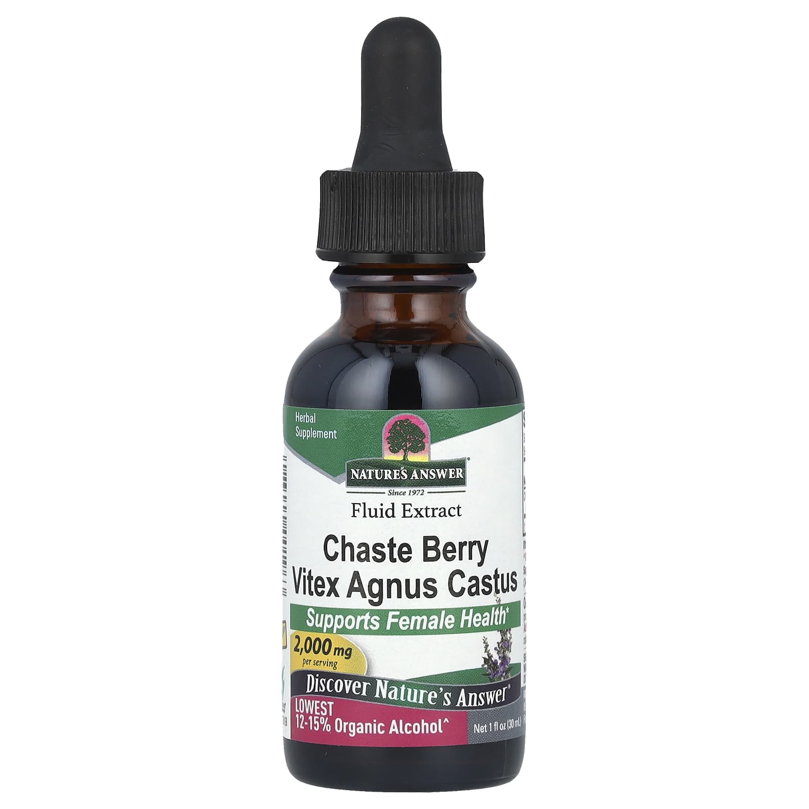 Витекс Nature's Answer Fluid Extract, вкус Chaste Berry Vitex Agnus Castus, 2000 мг, 30 мл