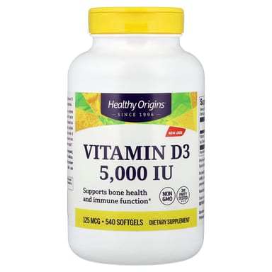 Витамин D3 Healthy Origins, 125 мкг (5000 МЕ), 540 мягких капсул