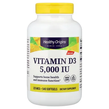 Фото товара: Витамин D3 Healthy Origins, 125 мкг (5000 МЕ), 540 мягких капсул