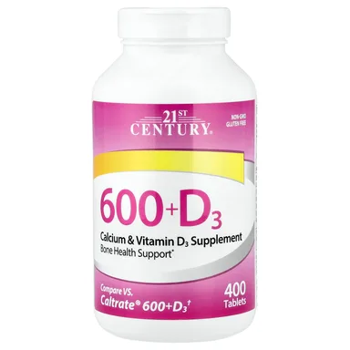 Фото товара: Добавка 21st Century 600+D3 Calcium & Vitamin D3, 400 таблеток