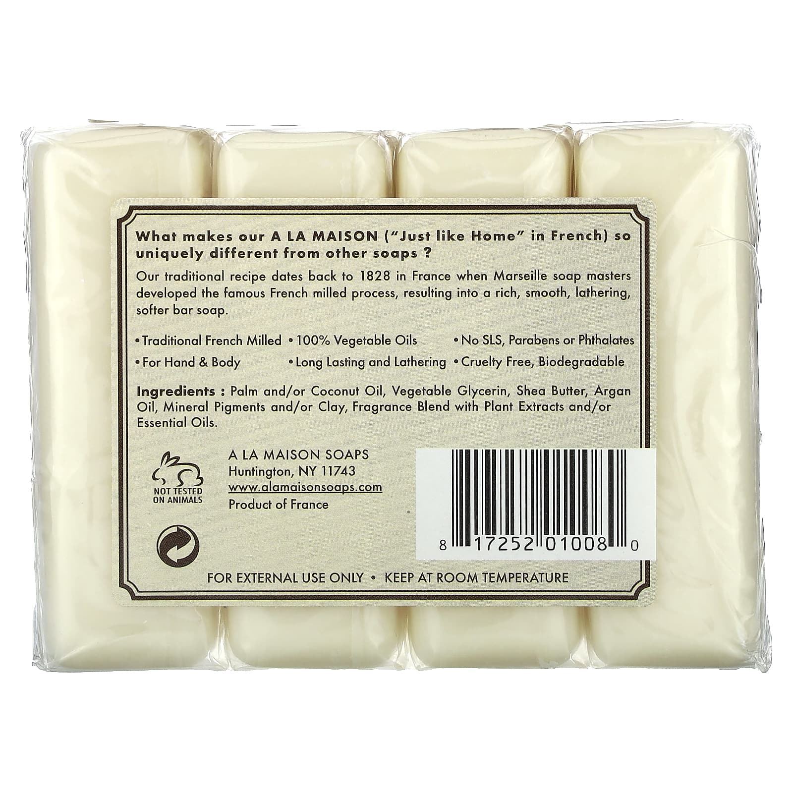 Мыло A La Maison de Provence Hand & Body Soap Oat Milk, 100 г, 4 шт., батончик — фото 2