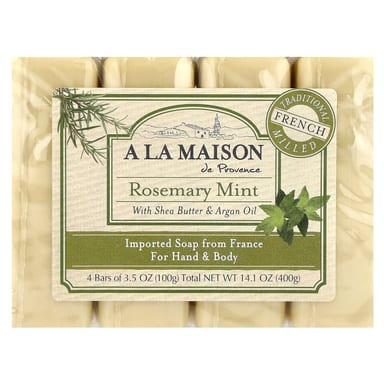 Мыло A La Maison de Provence Hand & Body Soap Rosemary Mint, 100 г, 4 шт., батончик