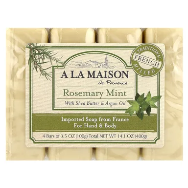 Фото товара: Мыло A La Maison de Provence Hand & Body Soap Rosemary Mint, 100 г, 4 шт., батончик