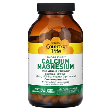 Магний Country Life Target-Mins Calcium with Vitamin D Complex, 240 растительных капсул