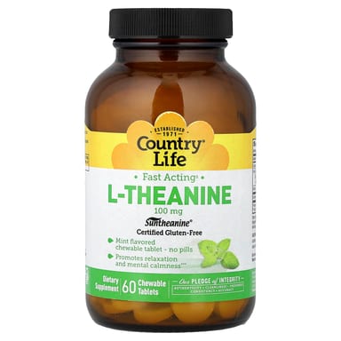 L-теанин Country Life L-Theanine, оттенок Mint, 100 мг, 60 жевательных таблеток