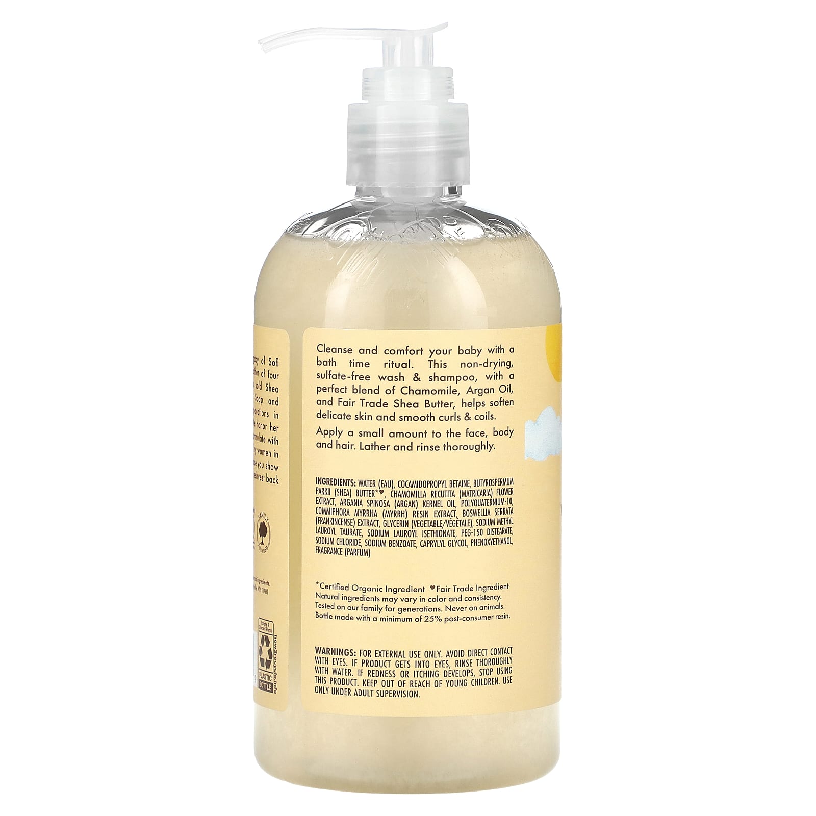 Детское средство для купания SheaMoisture & Shampoo Raw Shea Chamomile & Argan Oil, 384 мл, масло — фото 2
