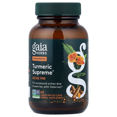 Куркума Gaia Herbs Supreme® Ache PM, оттенок 60 Liquid Phyto-Caps®, жидкая форма