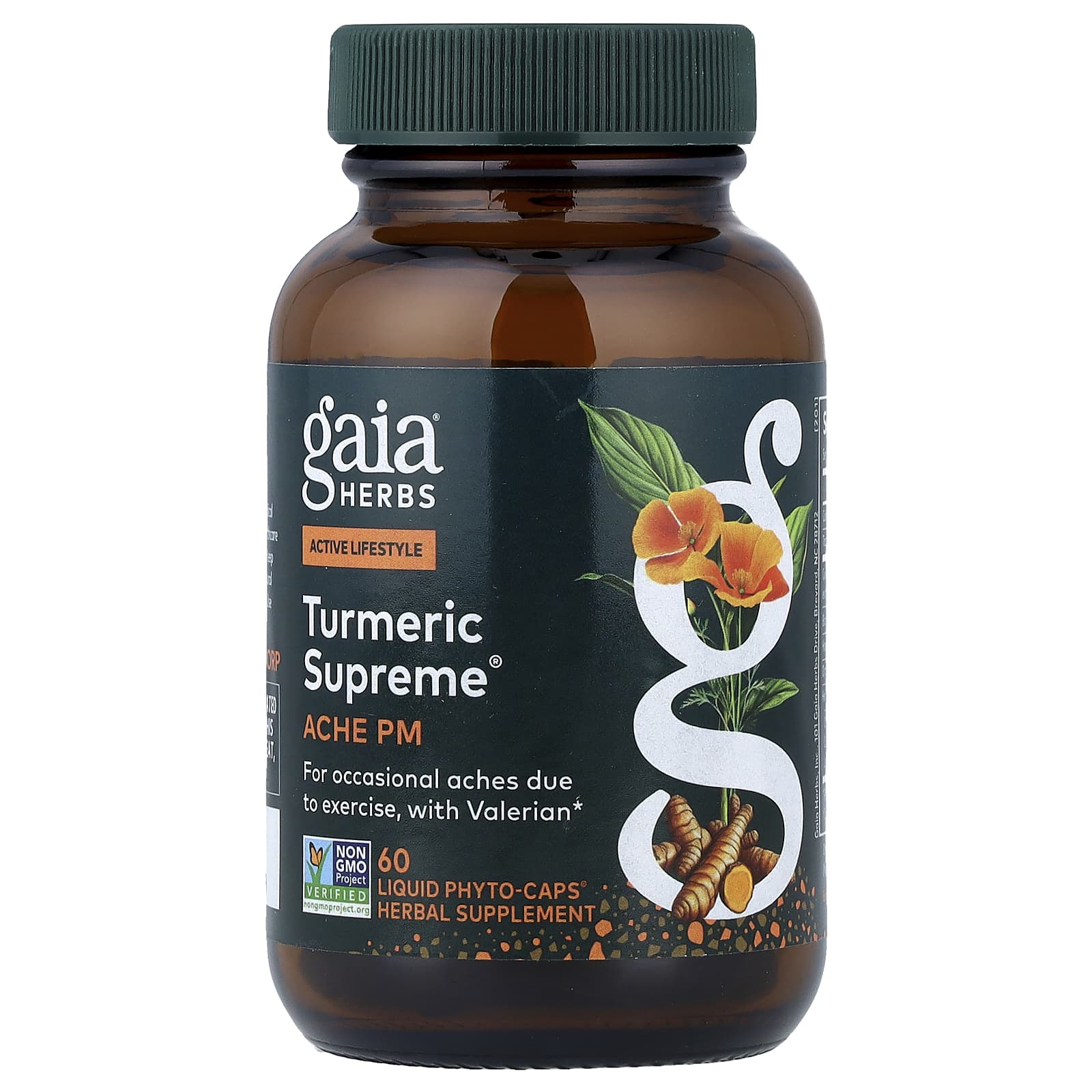 Куркума Gaia Herbs Supreme® Ache PM, оттенок 60 Liquid Phyto-Caps®, жидкая форма
