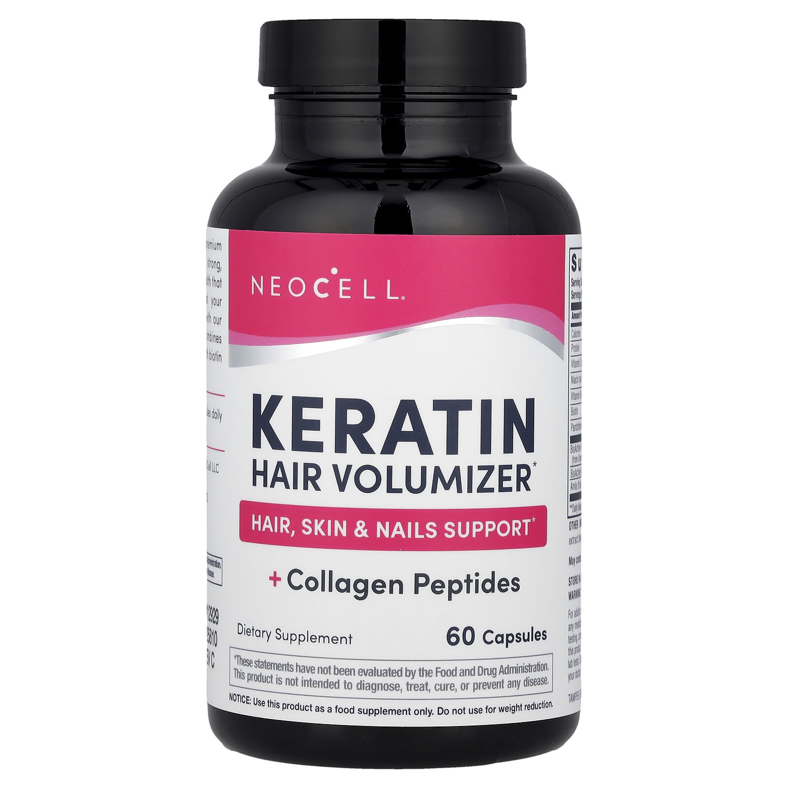 Коллаген NeoCell Keratin Hair Volumizer + Peptides, 60 капсул
