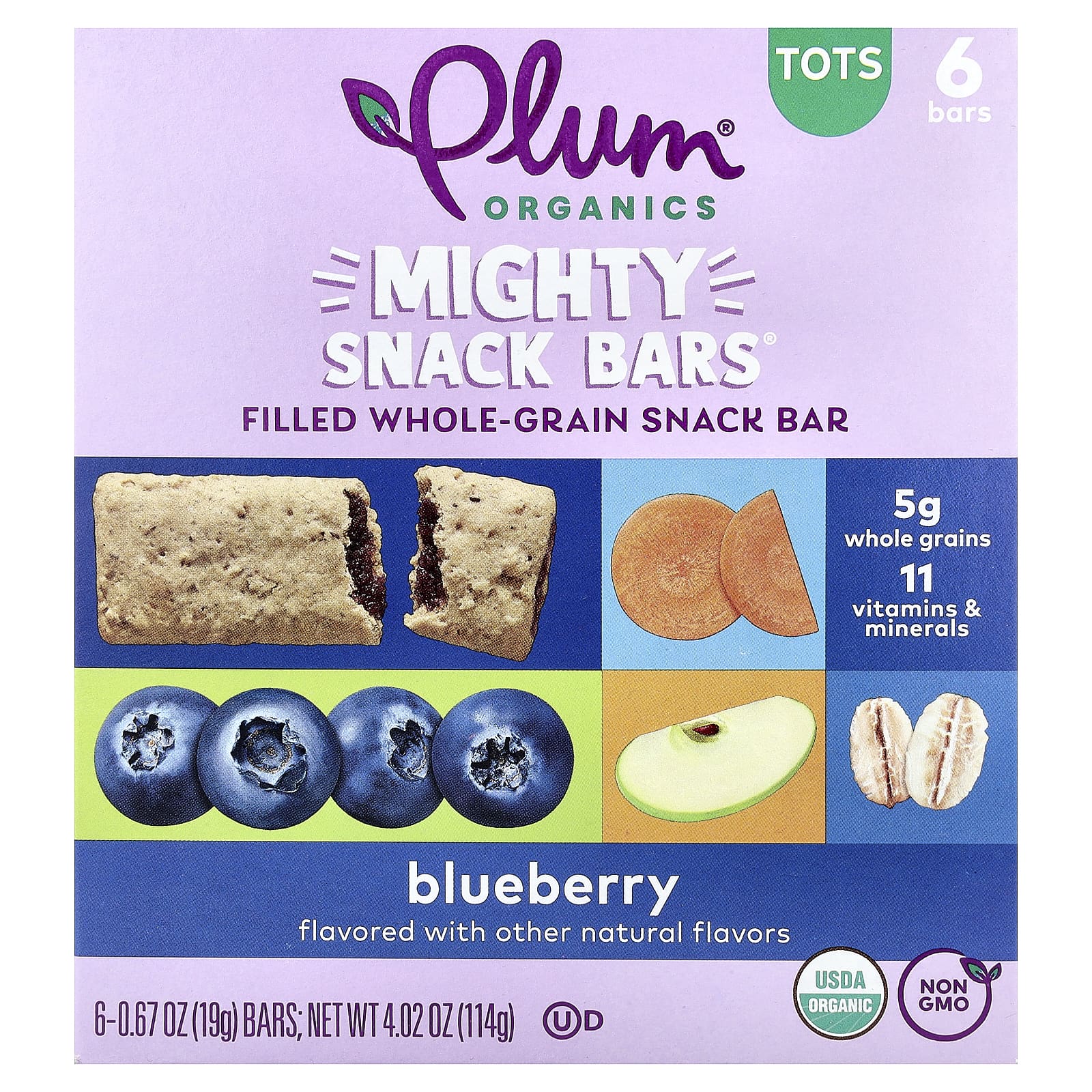 Снек Plum Organics Mighty Bars® Tots, оттенок Blueberry, 19 г, 6 шт., батончик — фото 2