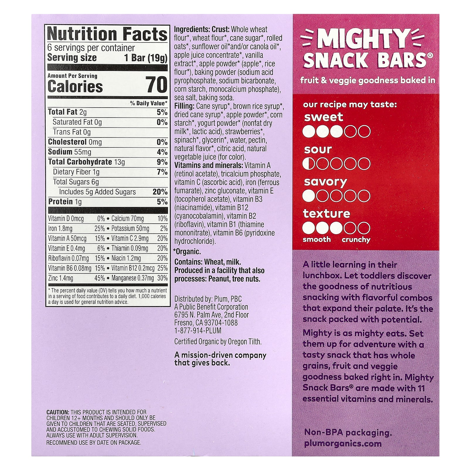 Снек Plum Organics Mighty Bars® Tots, вкус Strawberry, 19 г, 6 шт., батончик — фото 2