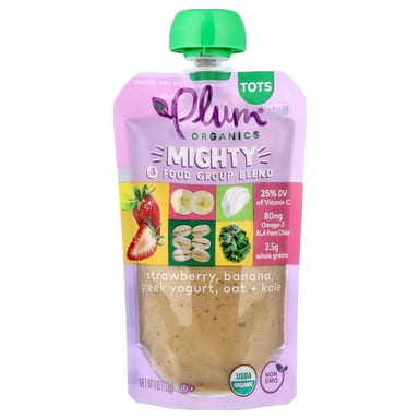 Plum Organics, Mighty Food Group Blend, Tots, Strawberry, Banana, Greek Yogurt, Oat + Kale, 4 oz (113 g)