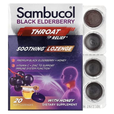 Бузина Sambucol Black Throat Relief Soothing Lozenge With Honey 20 Soft, пастилки