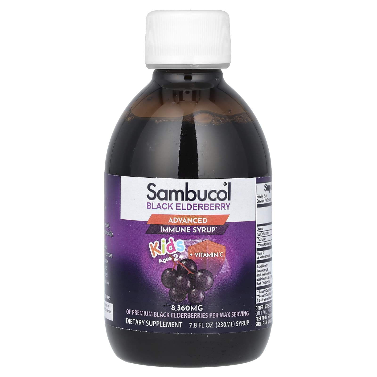Бузина Sambucol Black Advanced Immune Syrup Ages 2+ 8 360 mg, 8360 мг, 230 мл