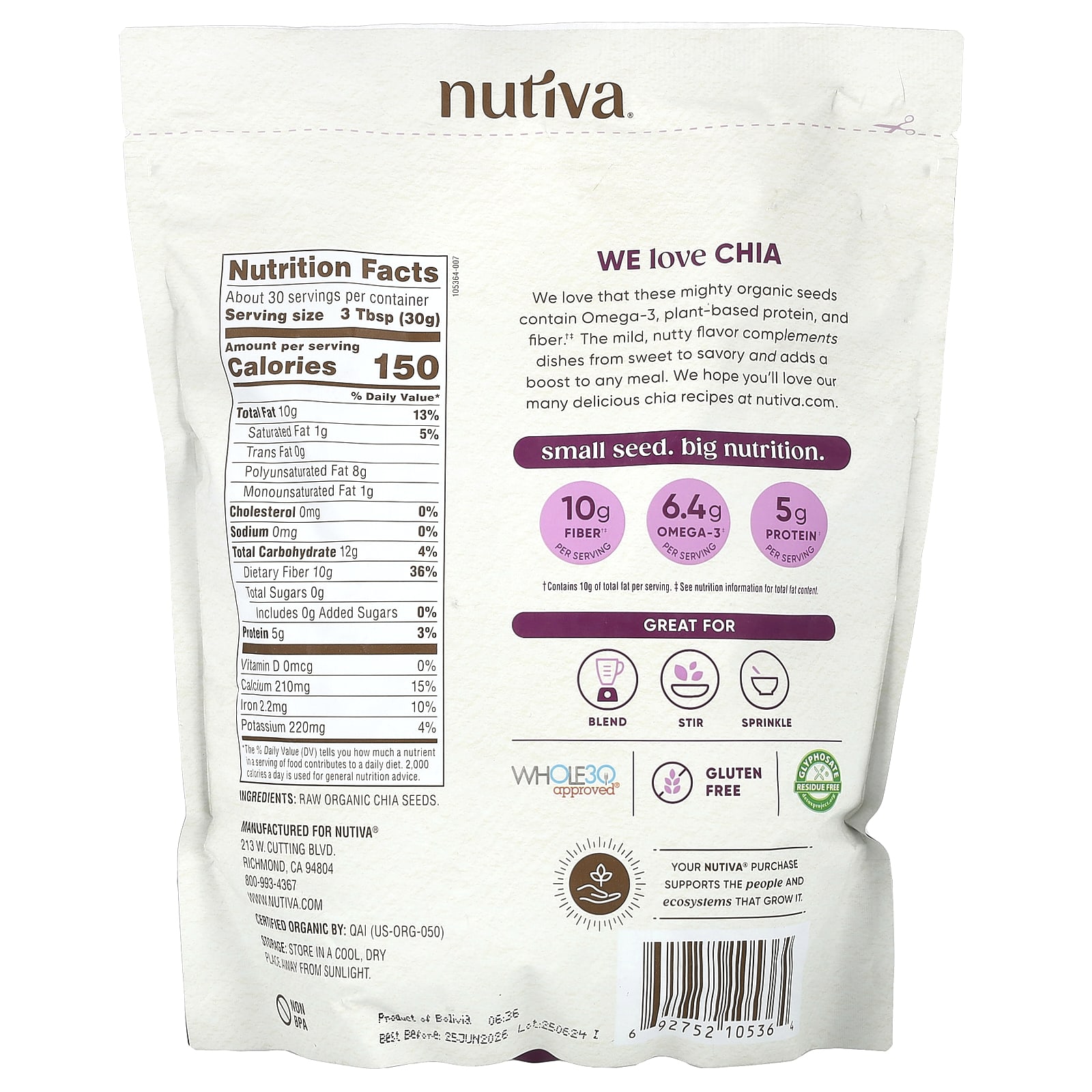 Семена чиа Nutiva, 32 oz (907 g) — фото 2