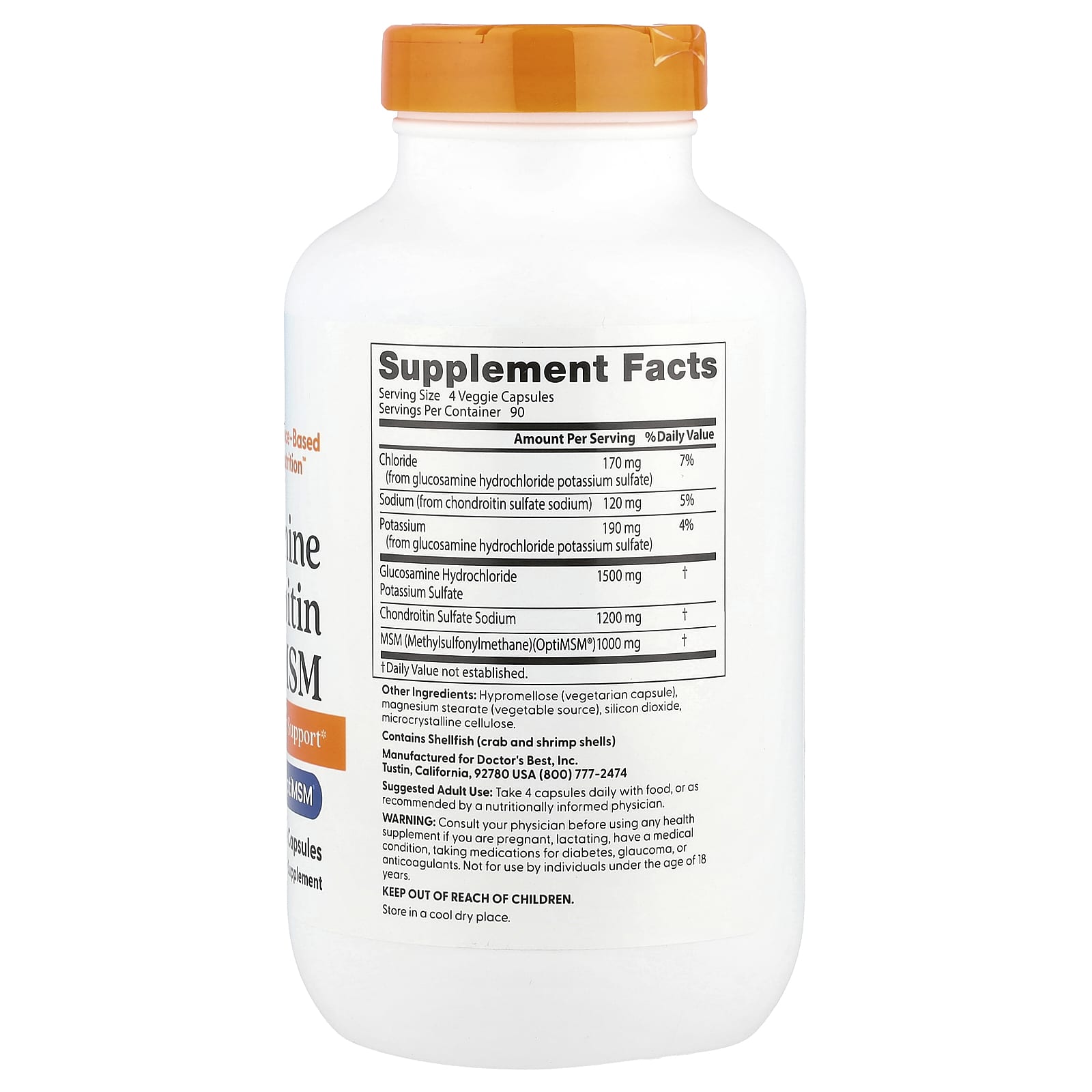 Хондроитин Doctor's Best Glucosamine MSM, 360 растительных капсул — фото 2