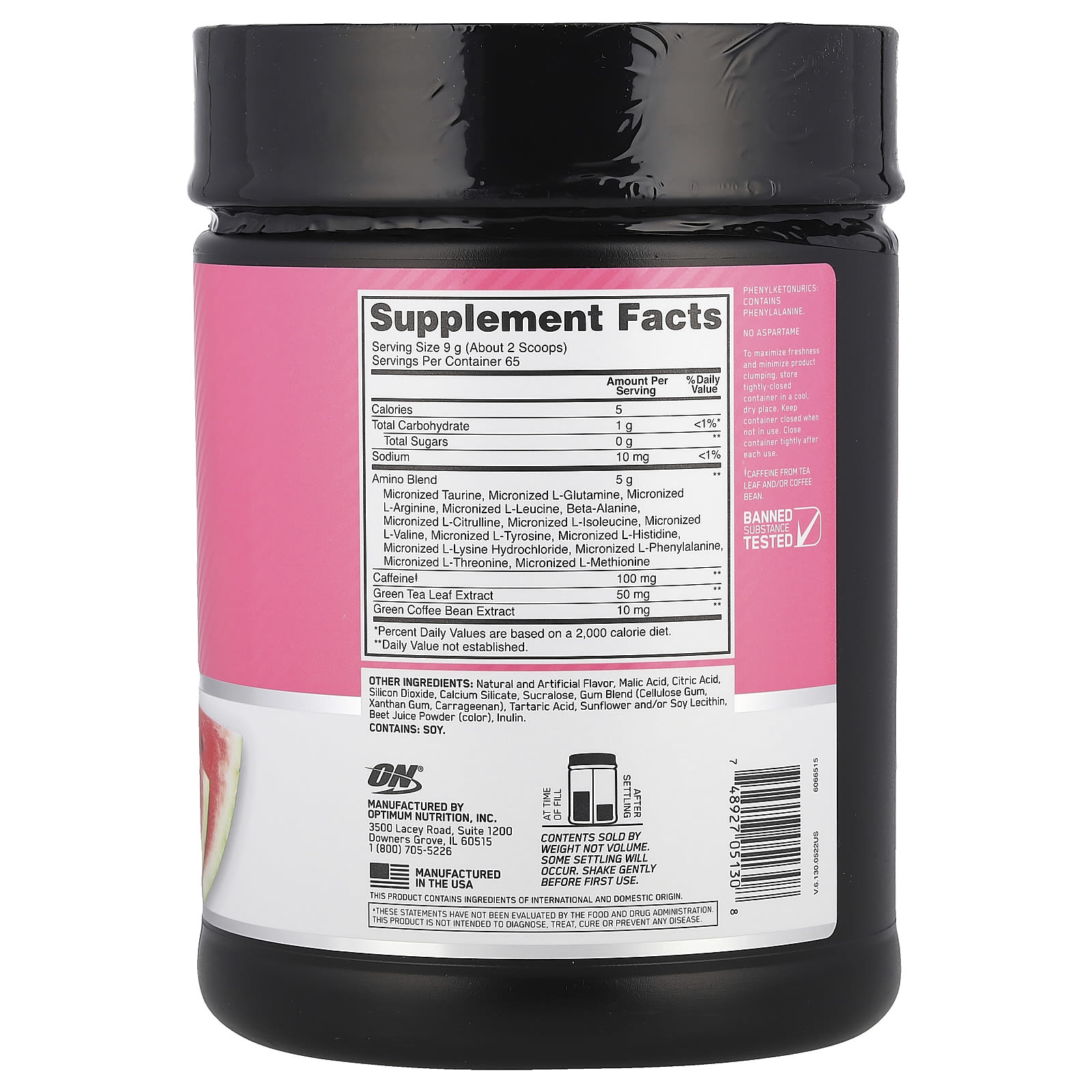 Энергетический напиток Optimum Nutrition, 1.29 lb (585 g), арбуз — фото 2