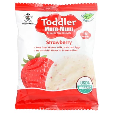 Рис Hot Kid Toddler Mum-Mum® Organic Biscuits 18+ Months, вкус Strawberry, 12 пакетов, 2 шт.