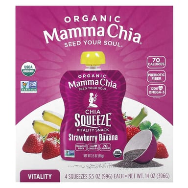 Снек Mamma Chia Organic Chia Squeeze® Vitality Strawberry Banana, 99 г, набор из 4 шт.