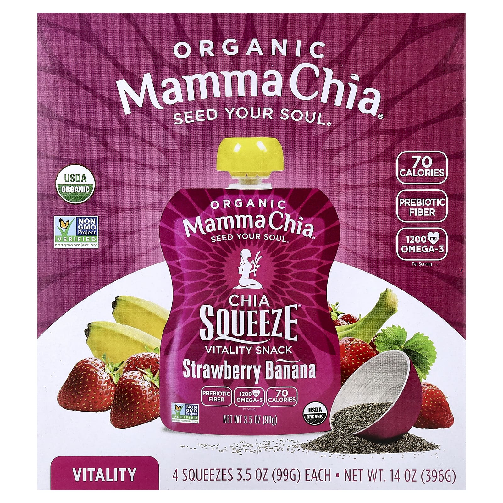 Снек Mamma Chia Organic Chia Squeeze® Vitality Strawberry Banana, 99 г, набор из 4 шт. — фото 3