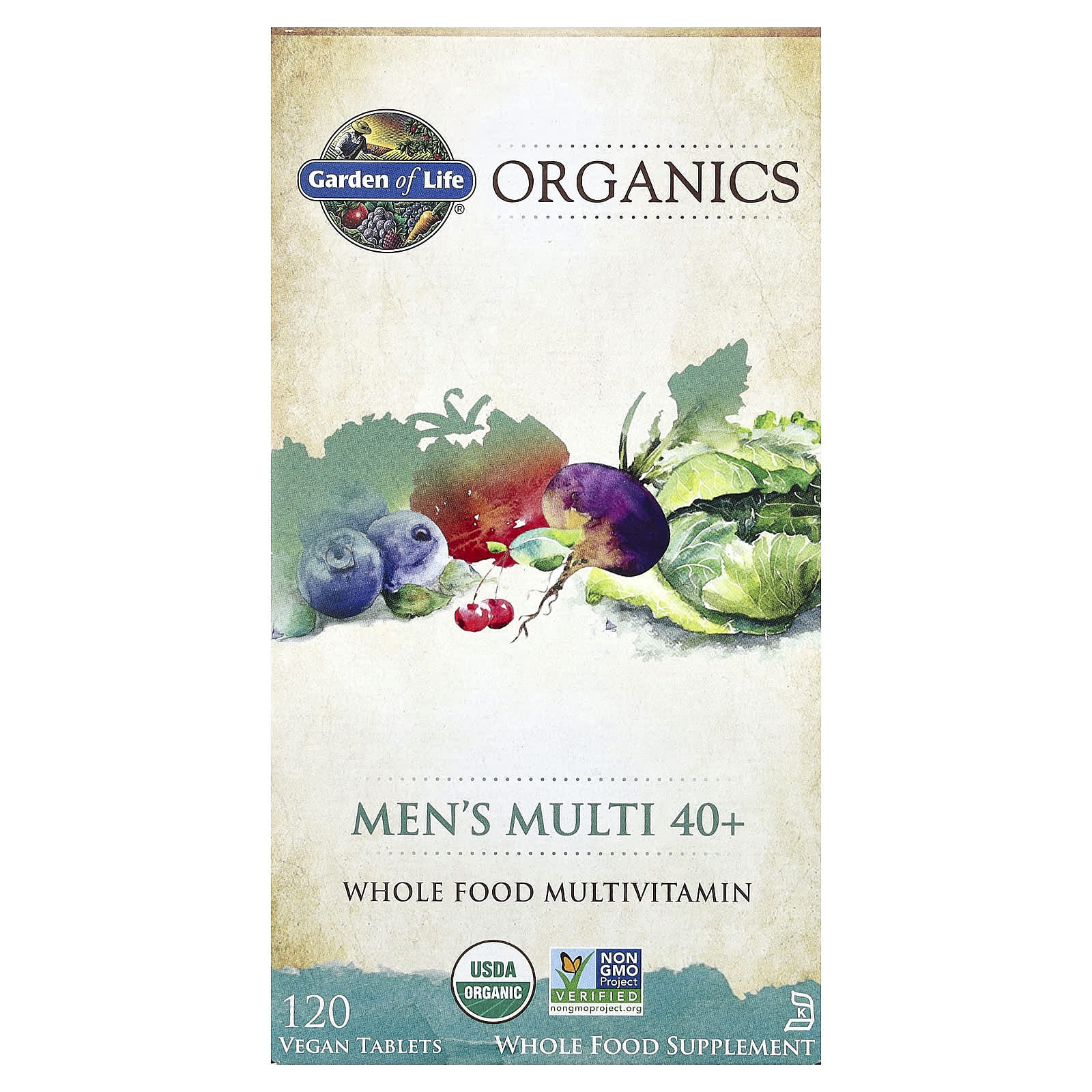 Мужские мультивитамины Garden of Life Organics 40+ 120 Vegan Tablets, таблетки — фото 2