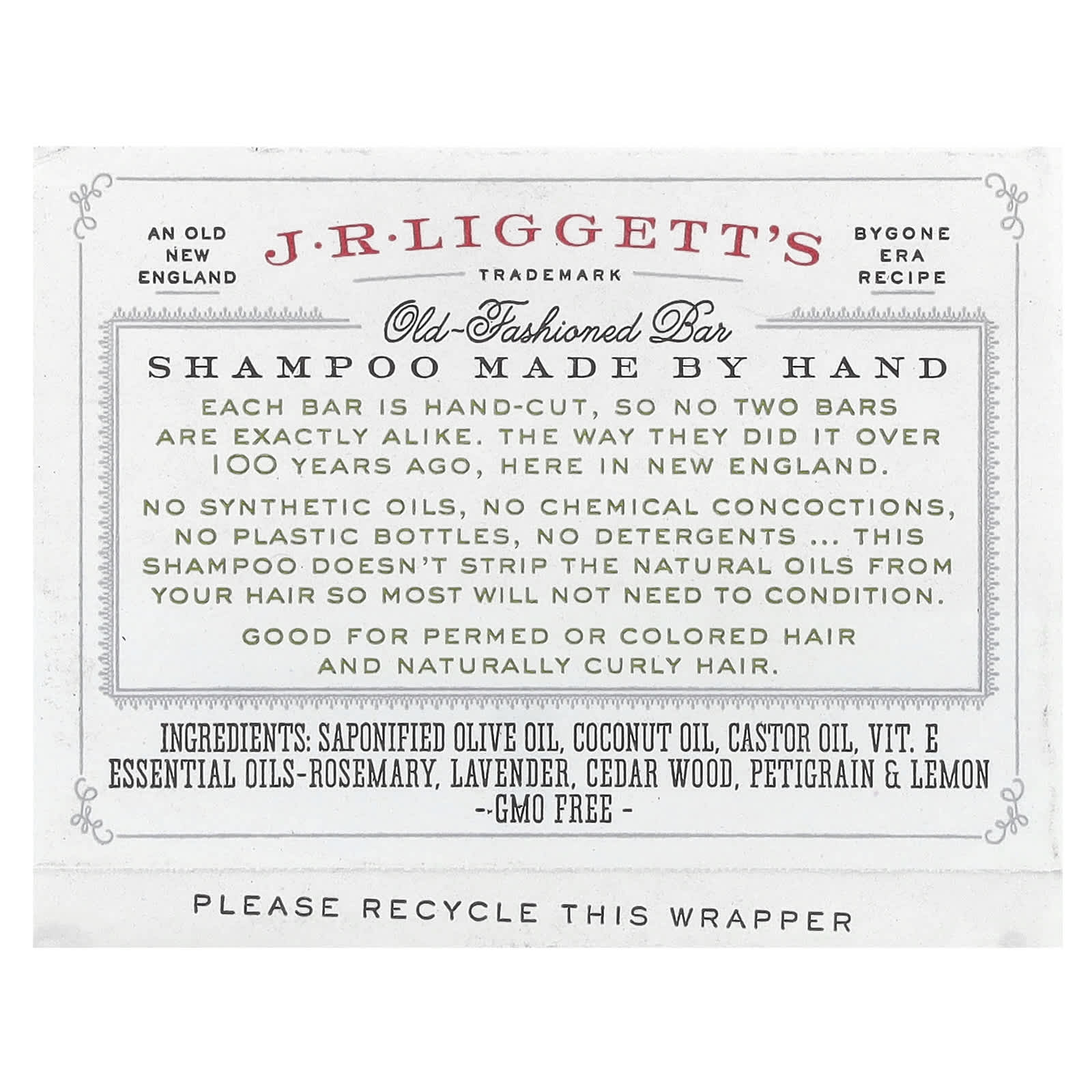 Комплекс J.R. Liggett's Old Fashioned Shampoo Bar Herbal, 99 г, батончик — фото 2