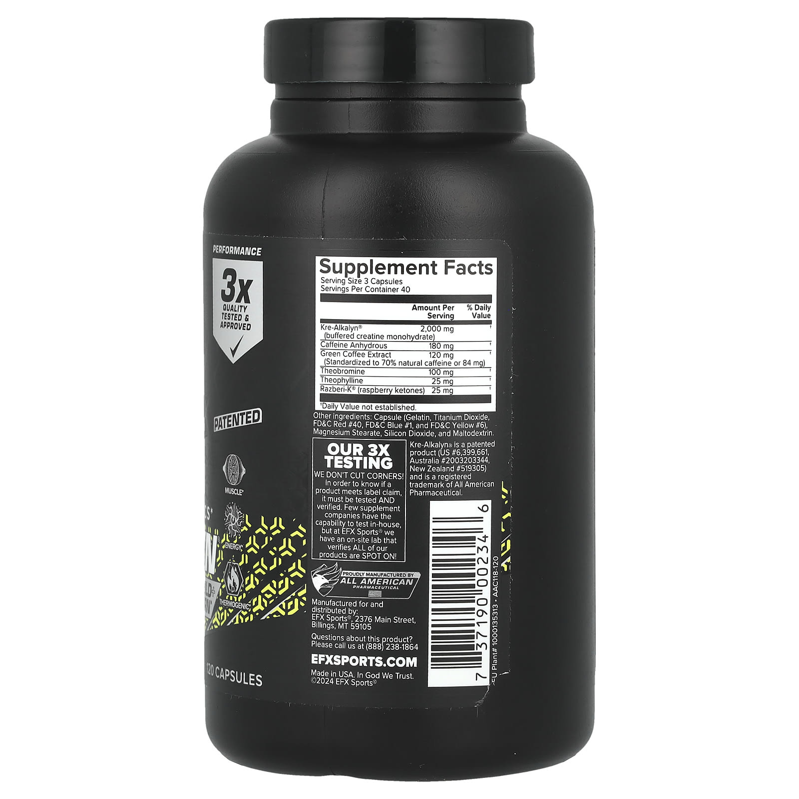 Буферизованный креатин Kre-Alkalyn EFX Sports Kre-Alkalyn Hardcore, 120 капсул — фото 2