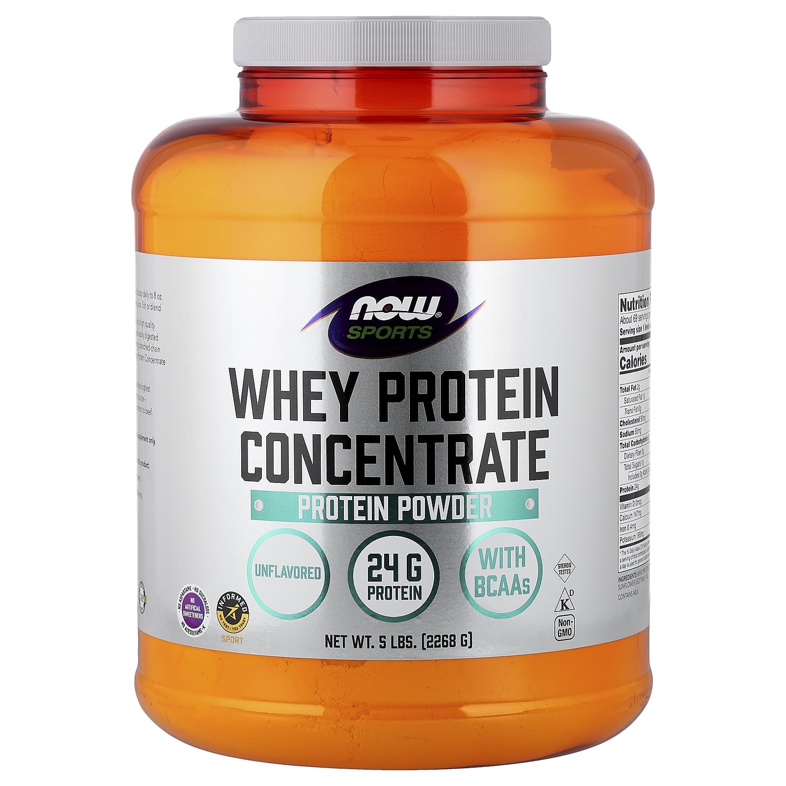 Протеиновый порошок NOW Foods Sports Whey Protein Concentrate, оттенок Unflavored, 2268 г
