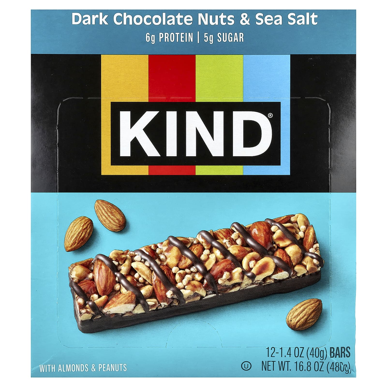 Темный шоколад KIND Bars Nut Bar Nuts & Sea Salt, 40 г, 12 шт., батончик — фото 2