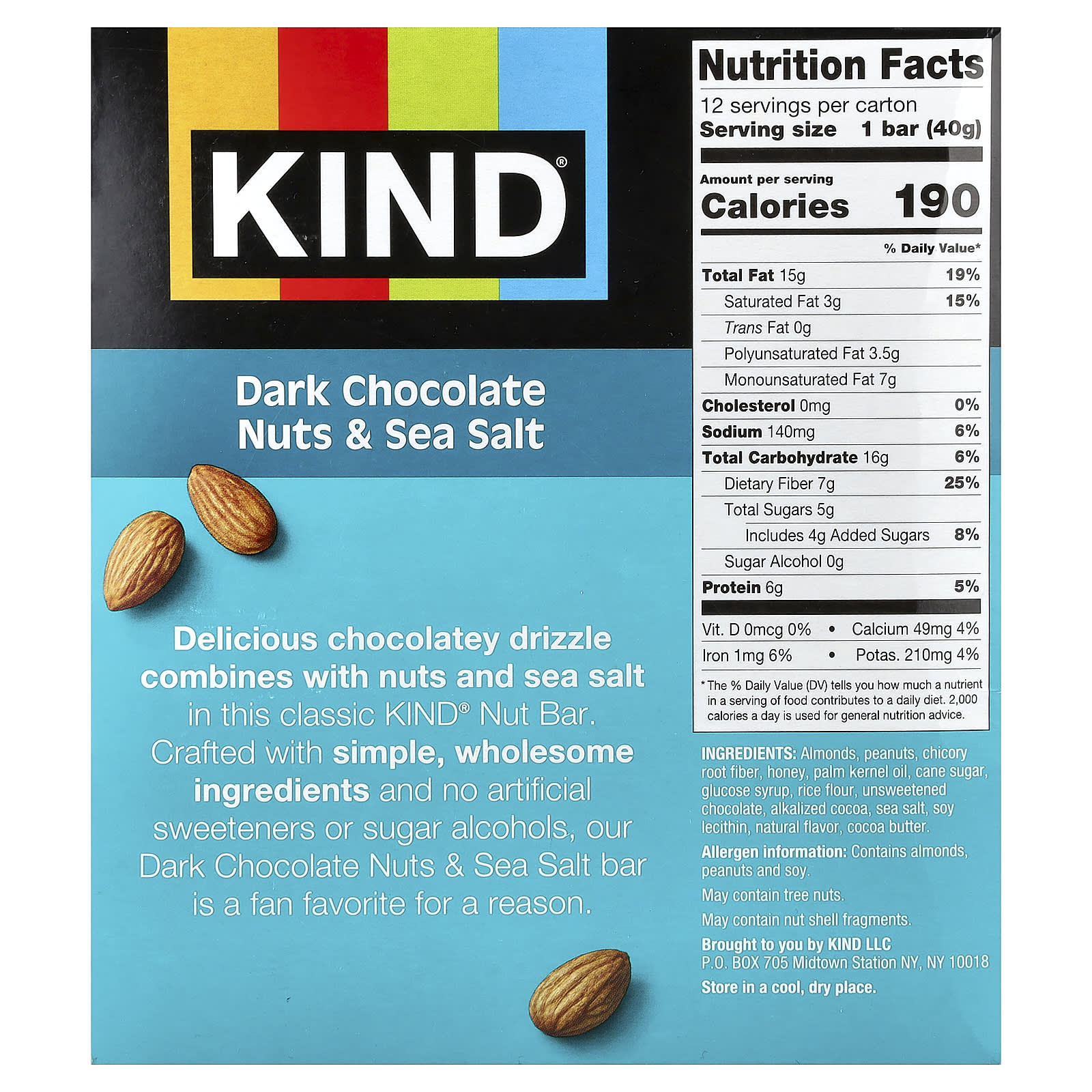 Темный шоколад KIND Bars Nut Bar Nuts & Sea Salt, 40 г, 12 шт., батончик — фото 3