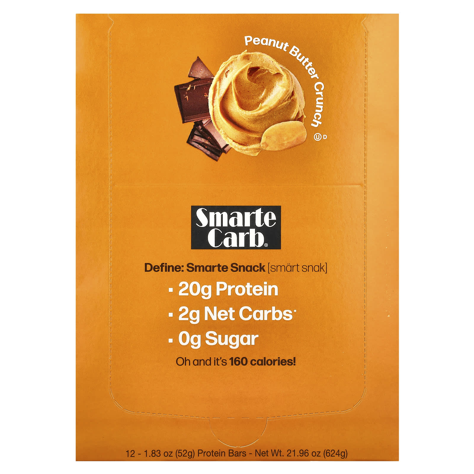 Арахисовая паста NuGo Nutrition Smarte Carb® Protein Bar Crunch, 52 г, 12 шт., батончик