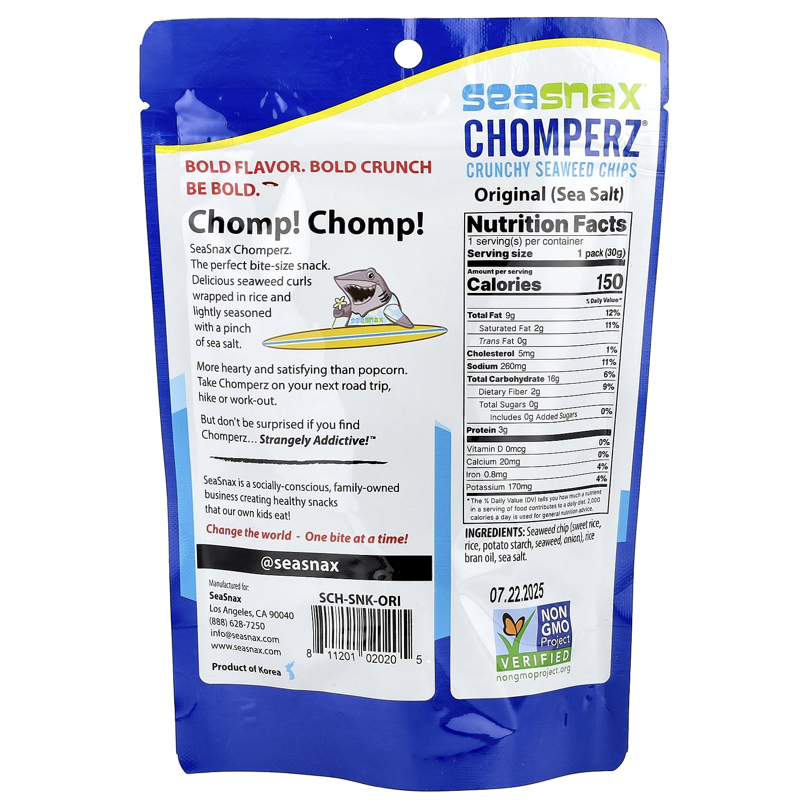 Чипсы SeaSnax Chomperz® Crunchy Seaweed Original, 30 г — фото 2