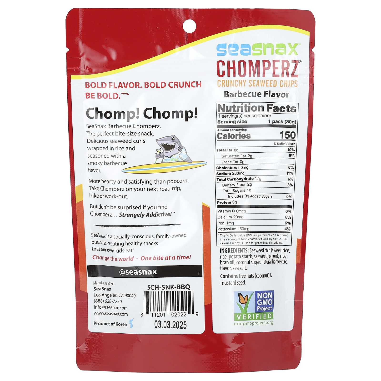 Чипсы SeaSnax Chomperz Crunchy Seaweed, оттенок Barbecue, 30 г — фото 2