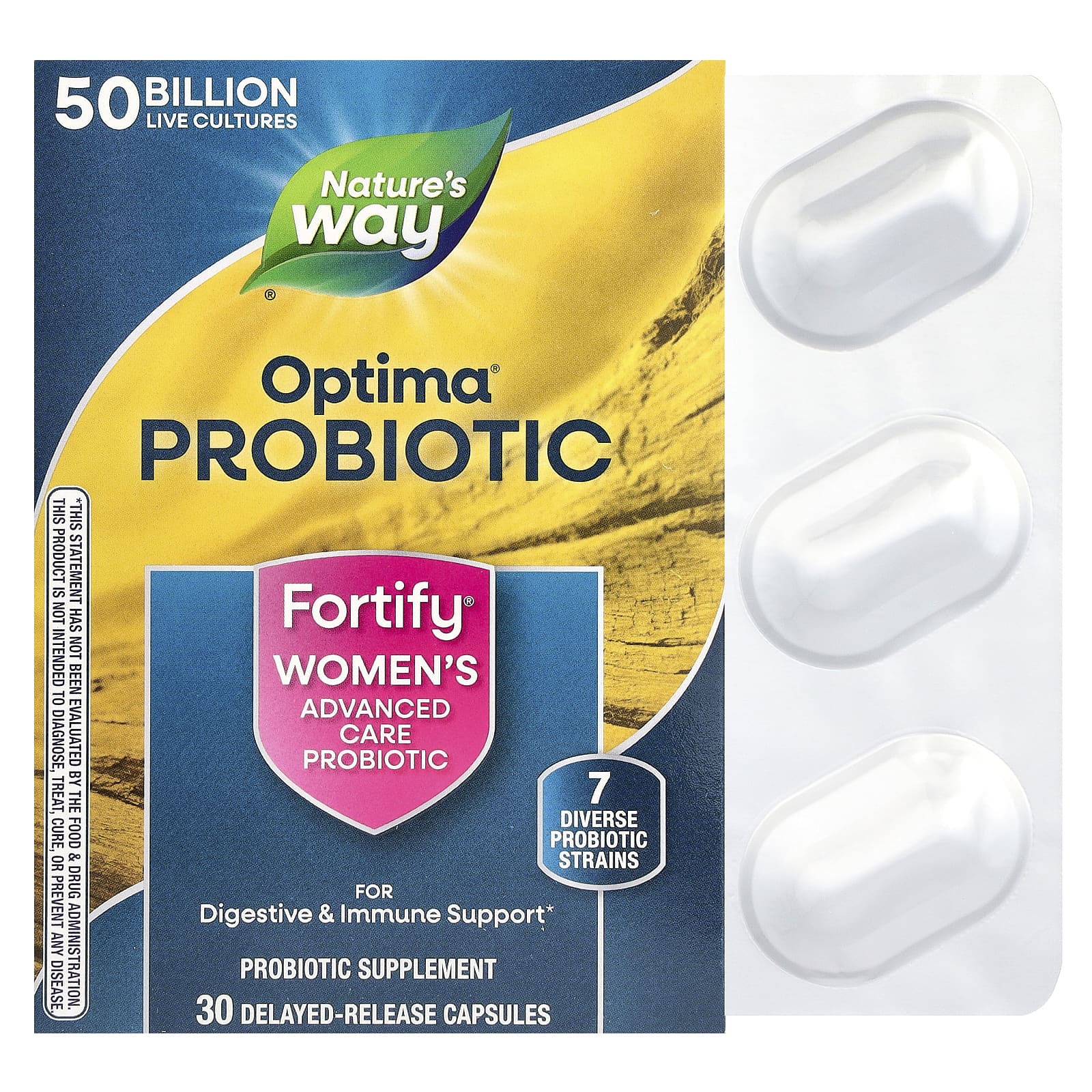 Пробиотик Nature's Way Optima® Fortify® Women's Advanced Care 30 Delayed Release Capsules, оттенок 50 Billion, капсулы
