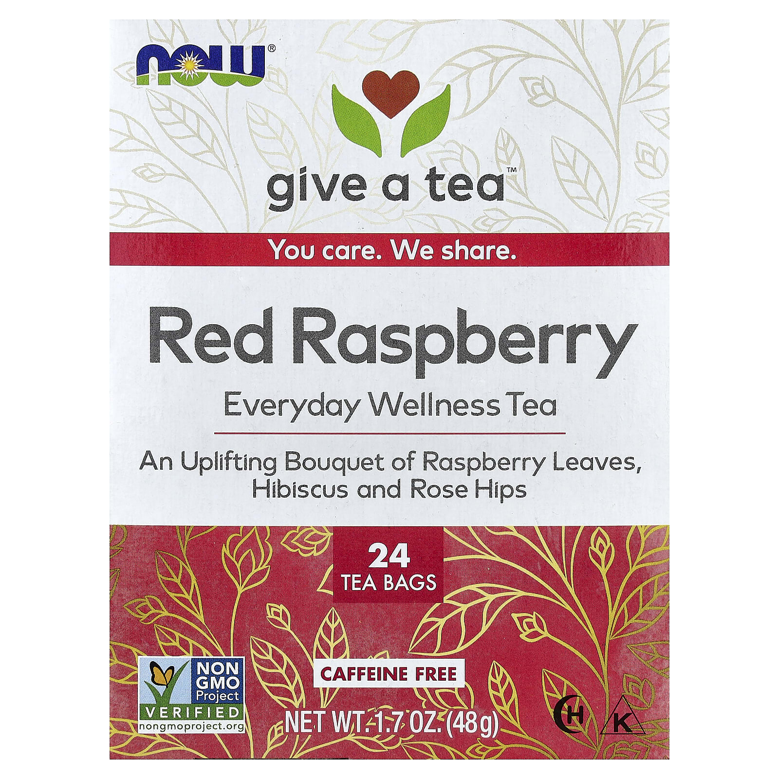 Чай NOW Foods Red Raspberry Caffeine Free, оттенок 24 Tea Bags, 48 г, чайные пакетики — фото 2