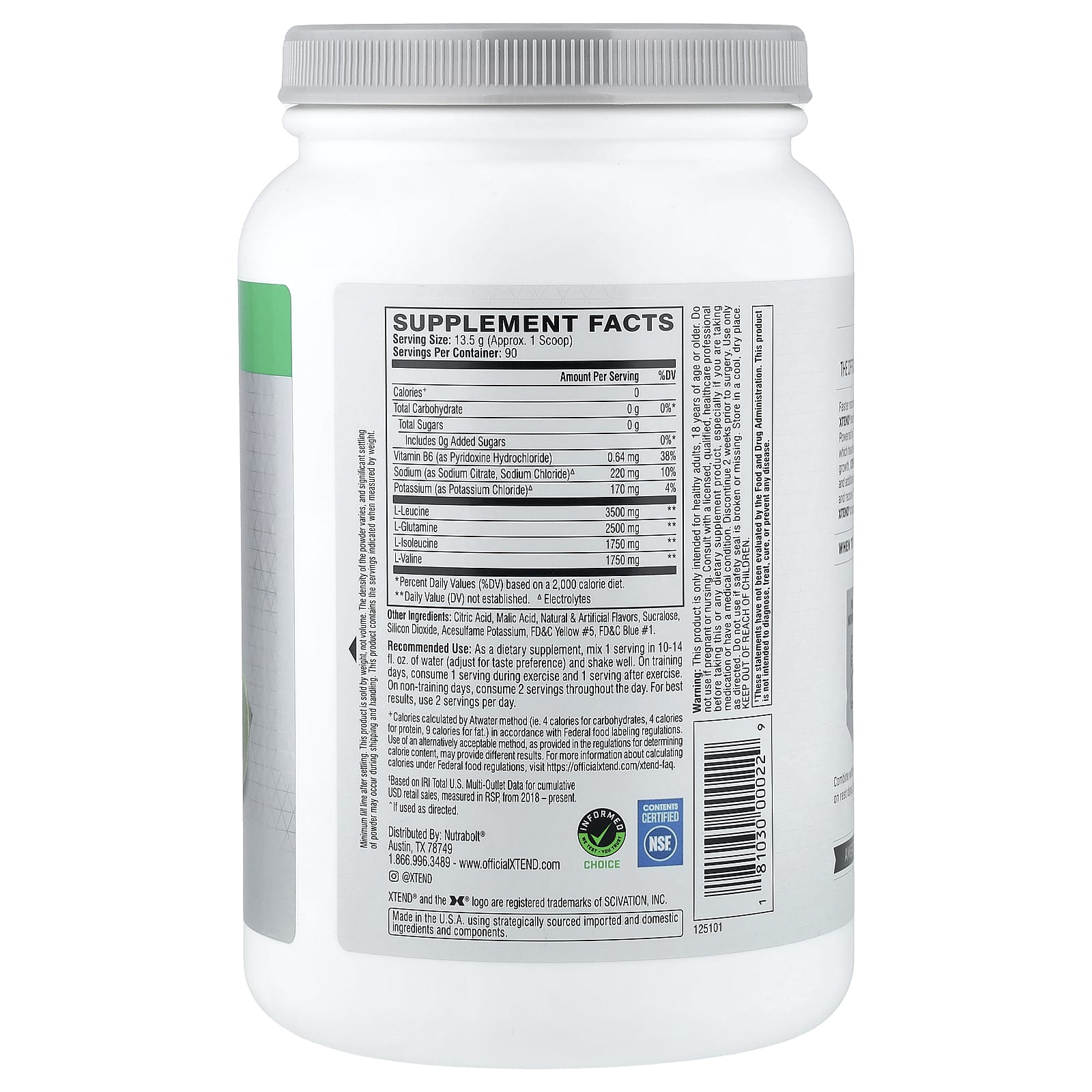 BCAA XTEND Lemon-Lime Squeeze, 7 г, 1.22 кг — фото 2