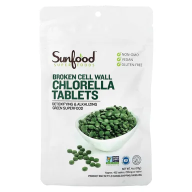 Фото товара: Хлорелла Sunfood Broken Cell Wall Tablets, 113 г, 452 таблетки