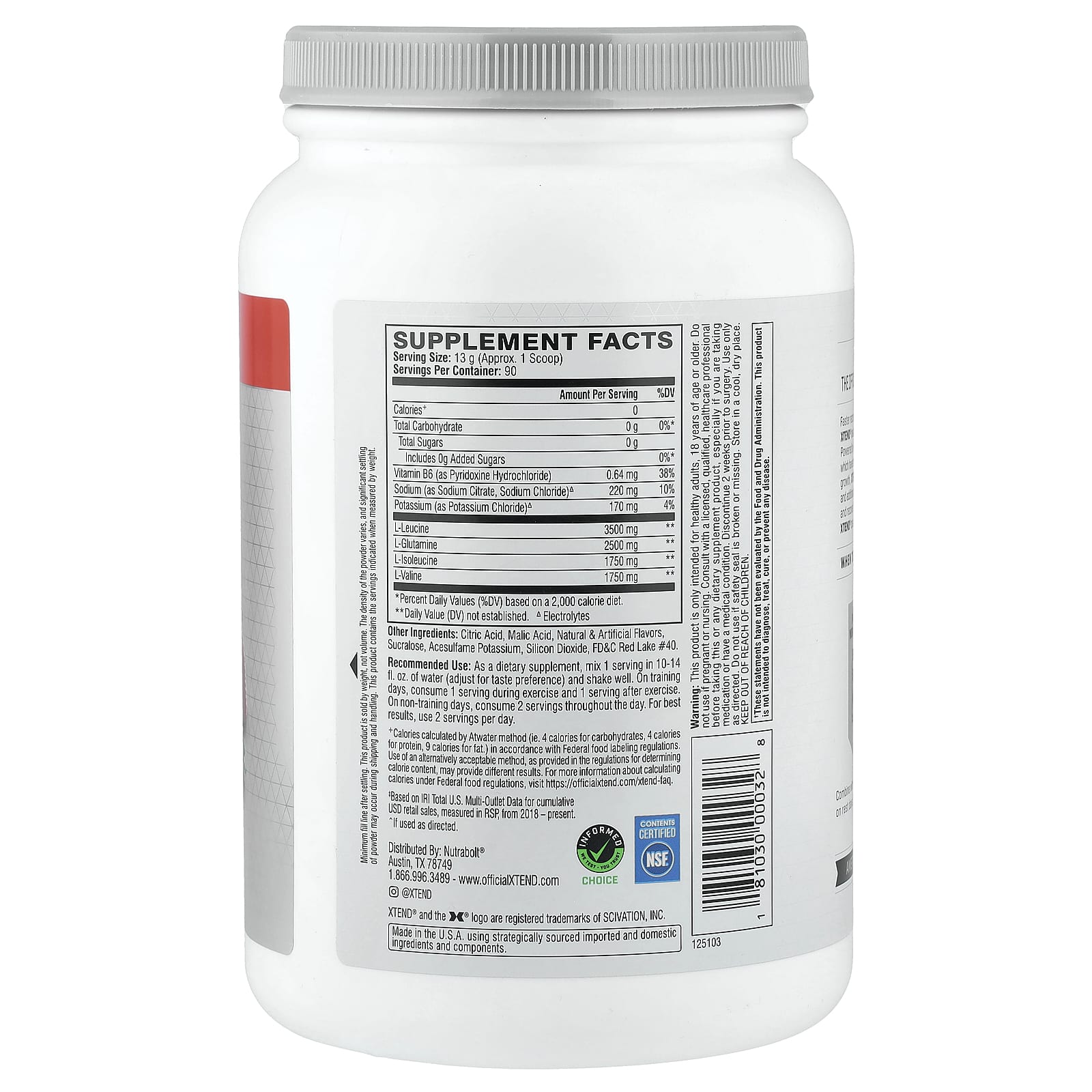 BCAA XTEND Strawberry Kiwi Splash, 7 г, 1.17 кг — фото 2
