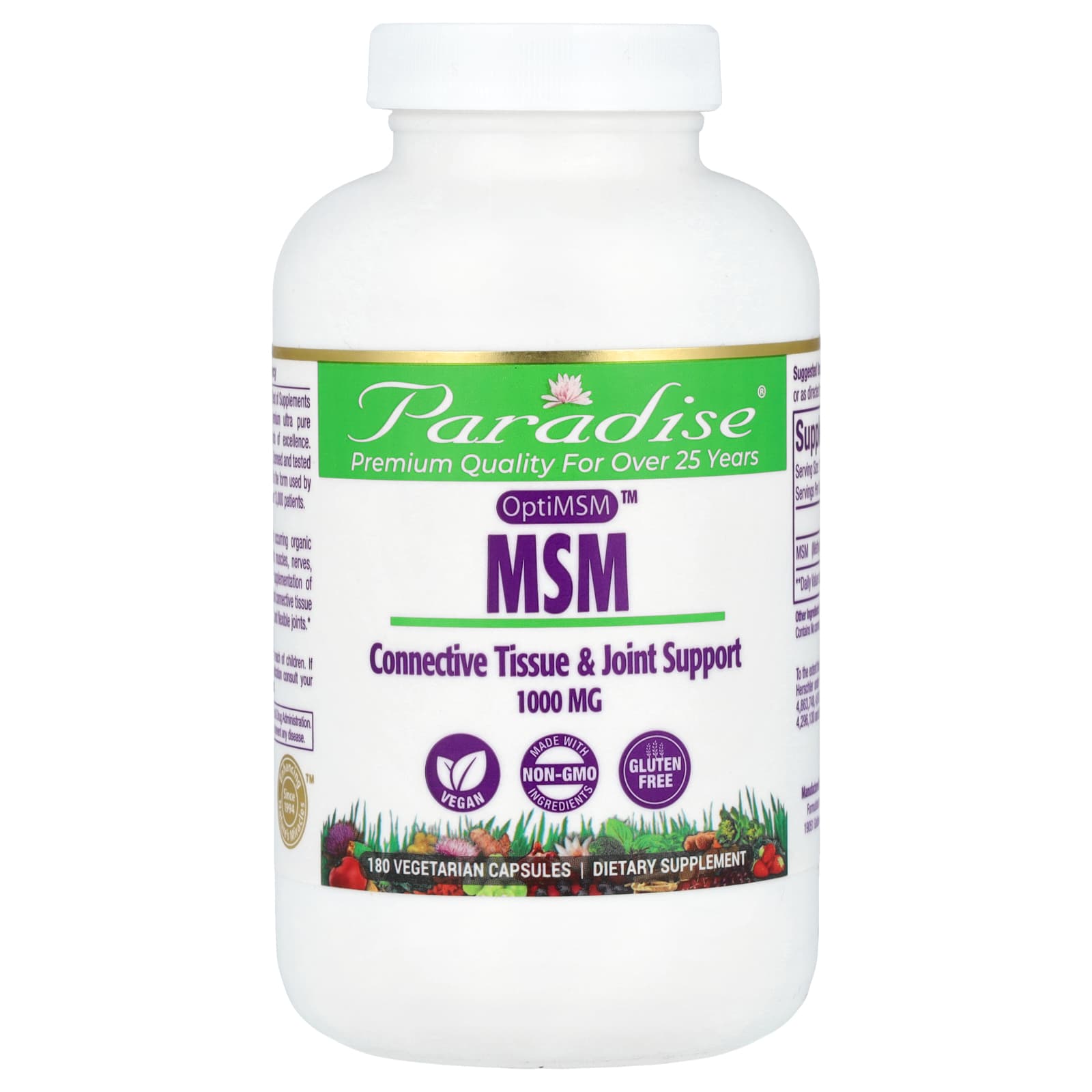 МСМ Paradise Herbs OptiMSM™, 1000 мг, 180 растительных капсул