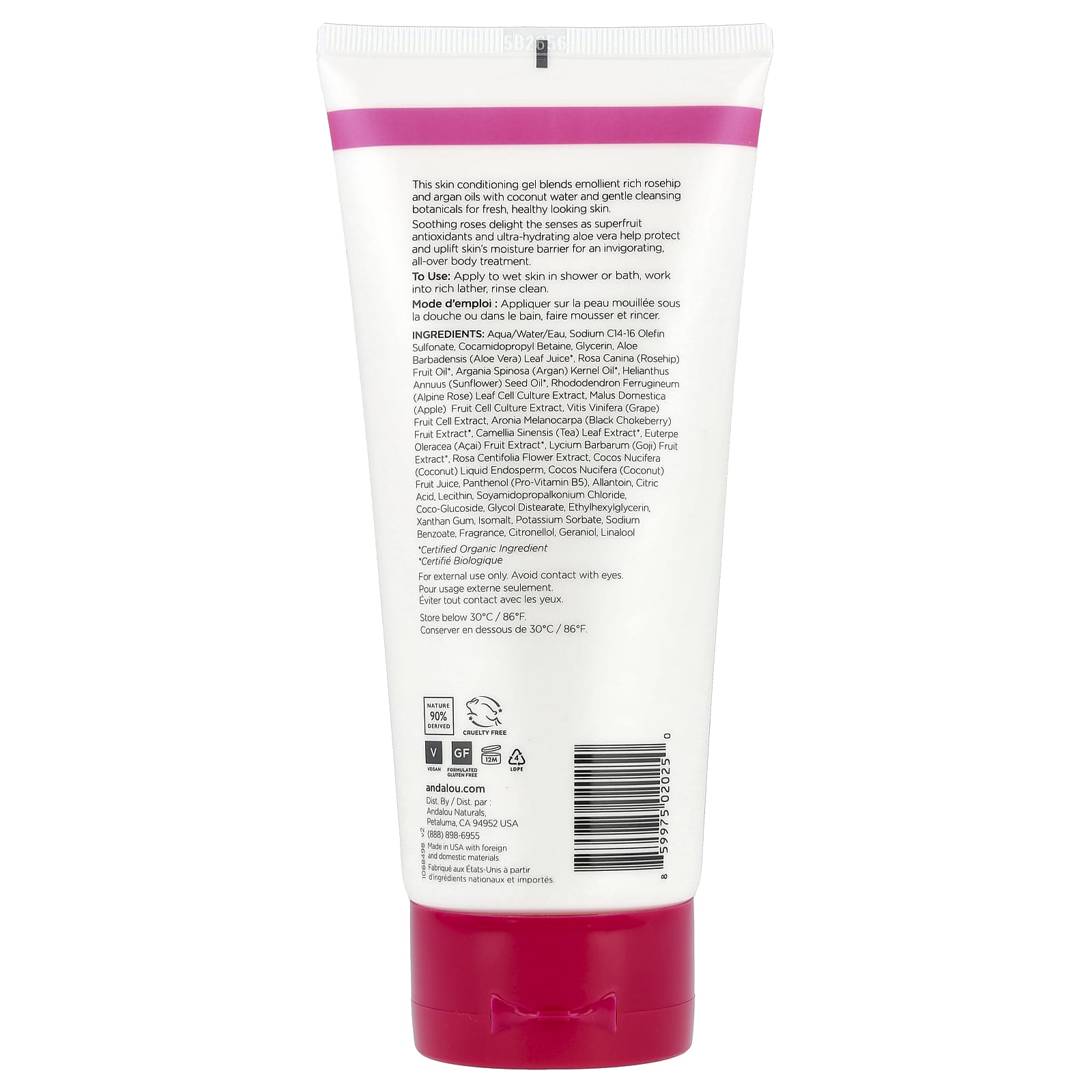 Гель для душа Andalou Naturals 1000 Roses® Soothing, 251 мл — фото 2