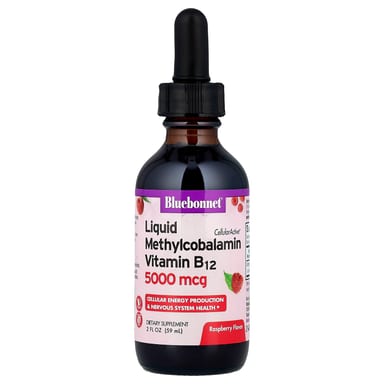 Метил B12 Bluebonnet Nutrition CellularActive® Liquid Vitamin B12, вкус Raspberry, 5000 мкг, 59 мл, жидкая форма