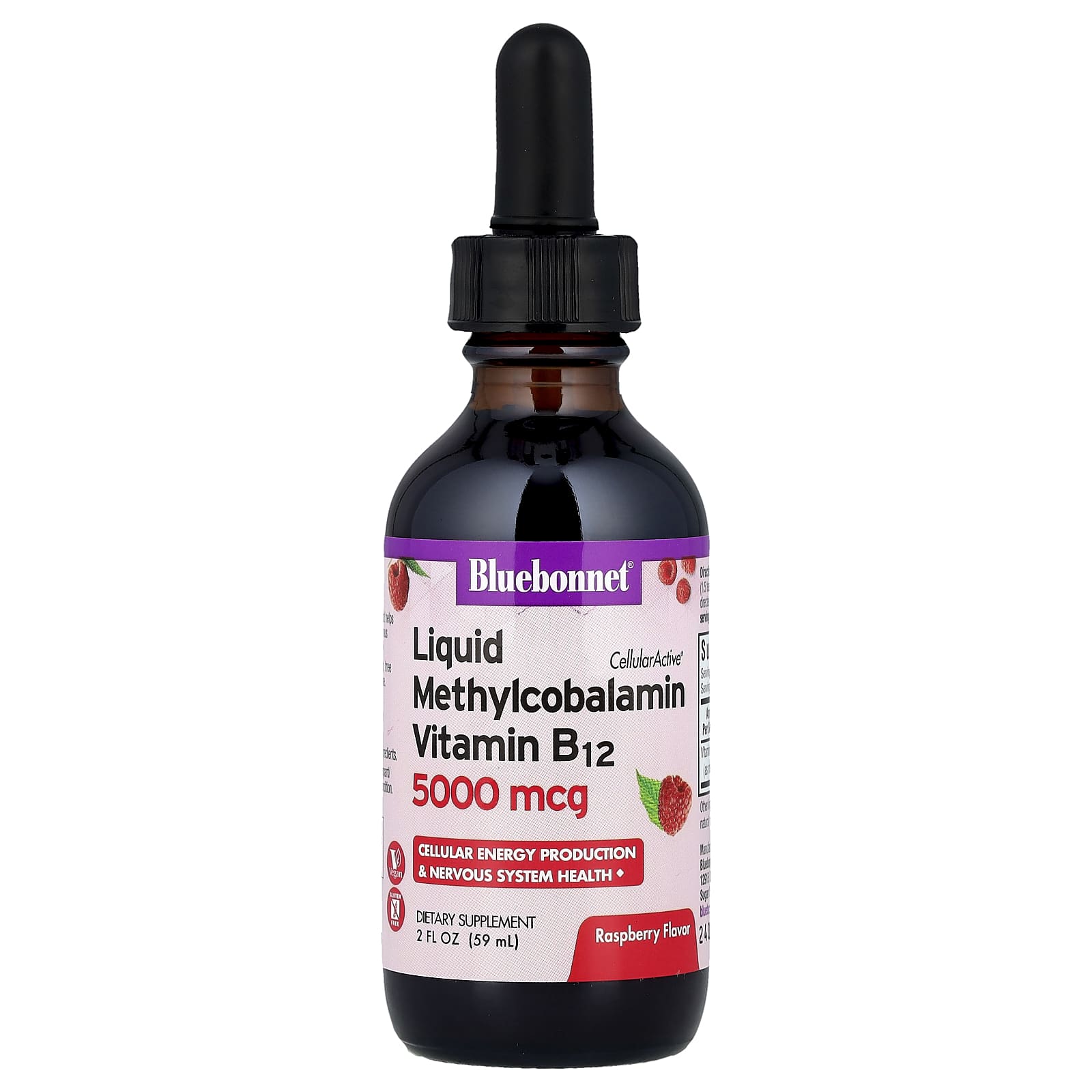 Метил B12 Bluebonnet Nutrition CellularActive® Liquid Vitamin B12, вкус Raspberry, 5000 мкг, 59 мл, жидкая форма