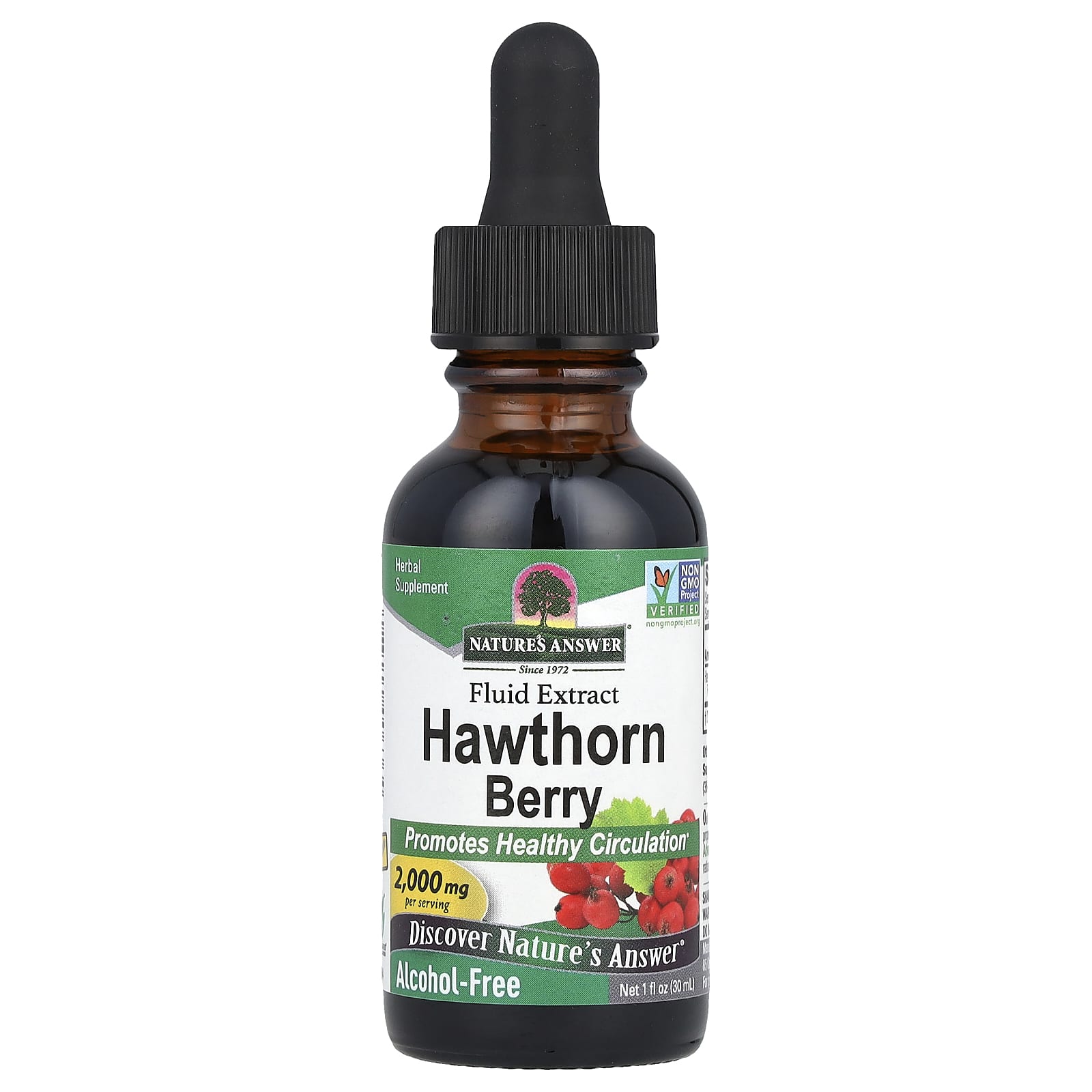 Ягоды боярышника Nature's Answer Fluid Extract, вкус Hawthorn Berry, 2000 мг, 30 мл
