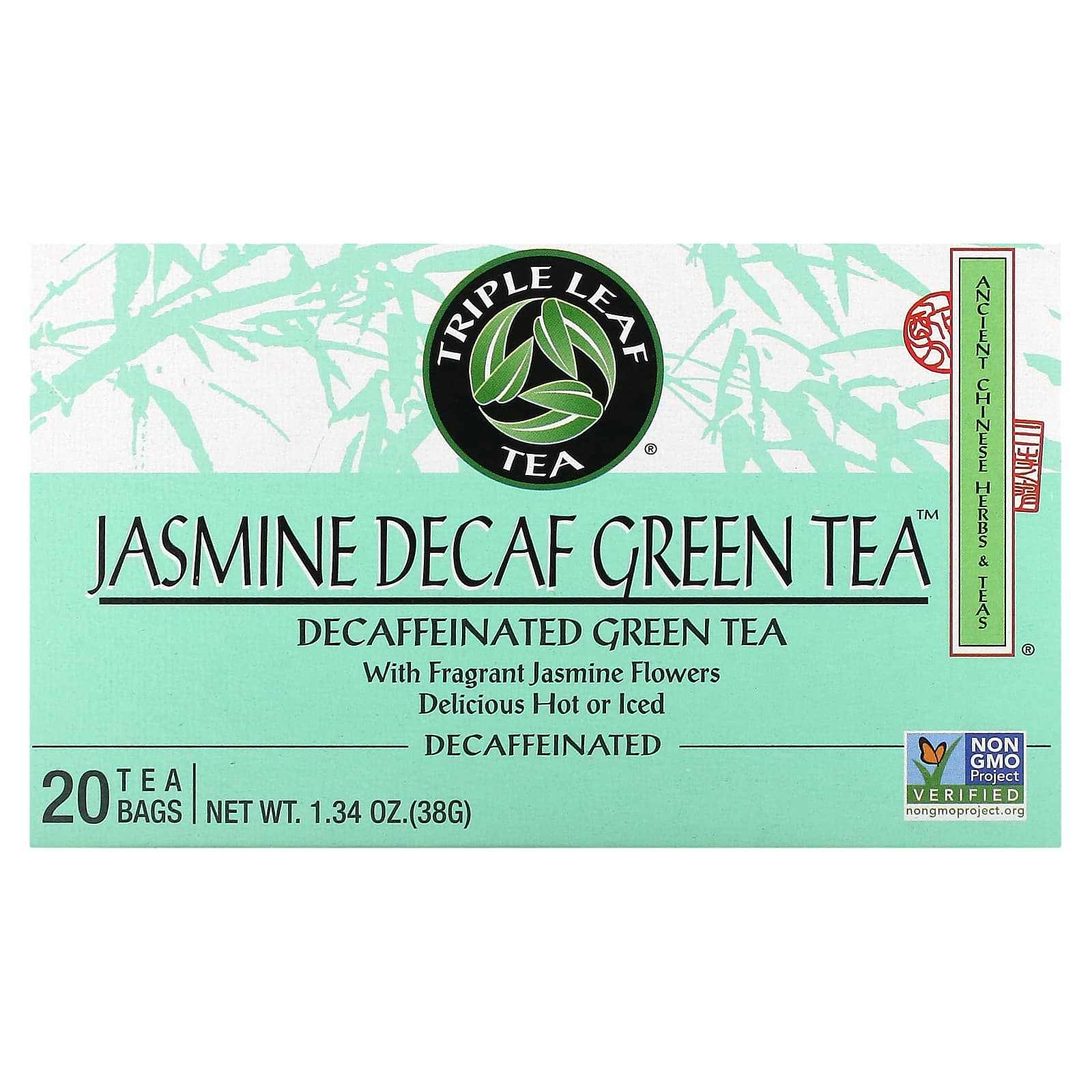 Чай Triple Leaf Tea Jasmine Decaf Green, оттенок 20 Tea Bags, 38 г, чайные пакетики — фото 2