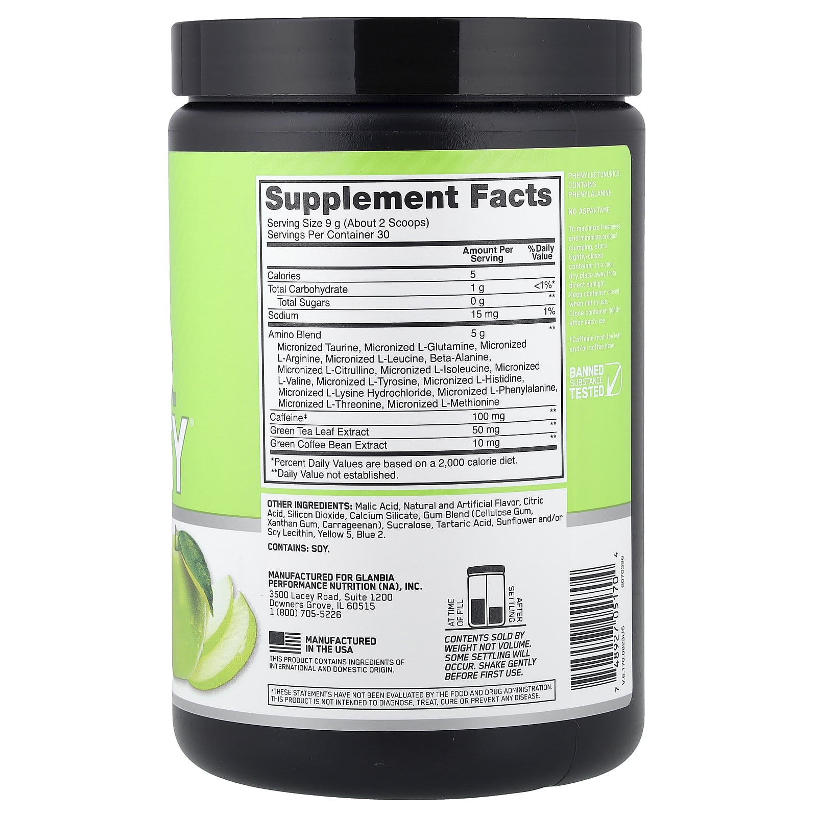 Энергетик Optimum Nutrition, 270 г (9.5 oz), зеленое яблоко — фото 6