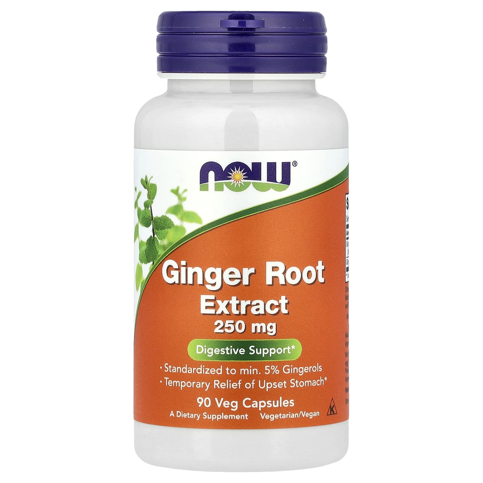Имбирь NOW Foods Root Extract, 250 мг, 90 растительных капсул