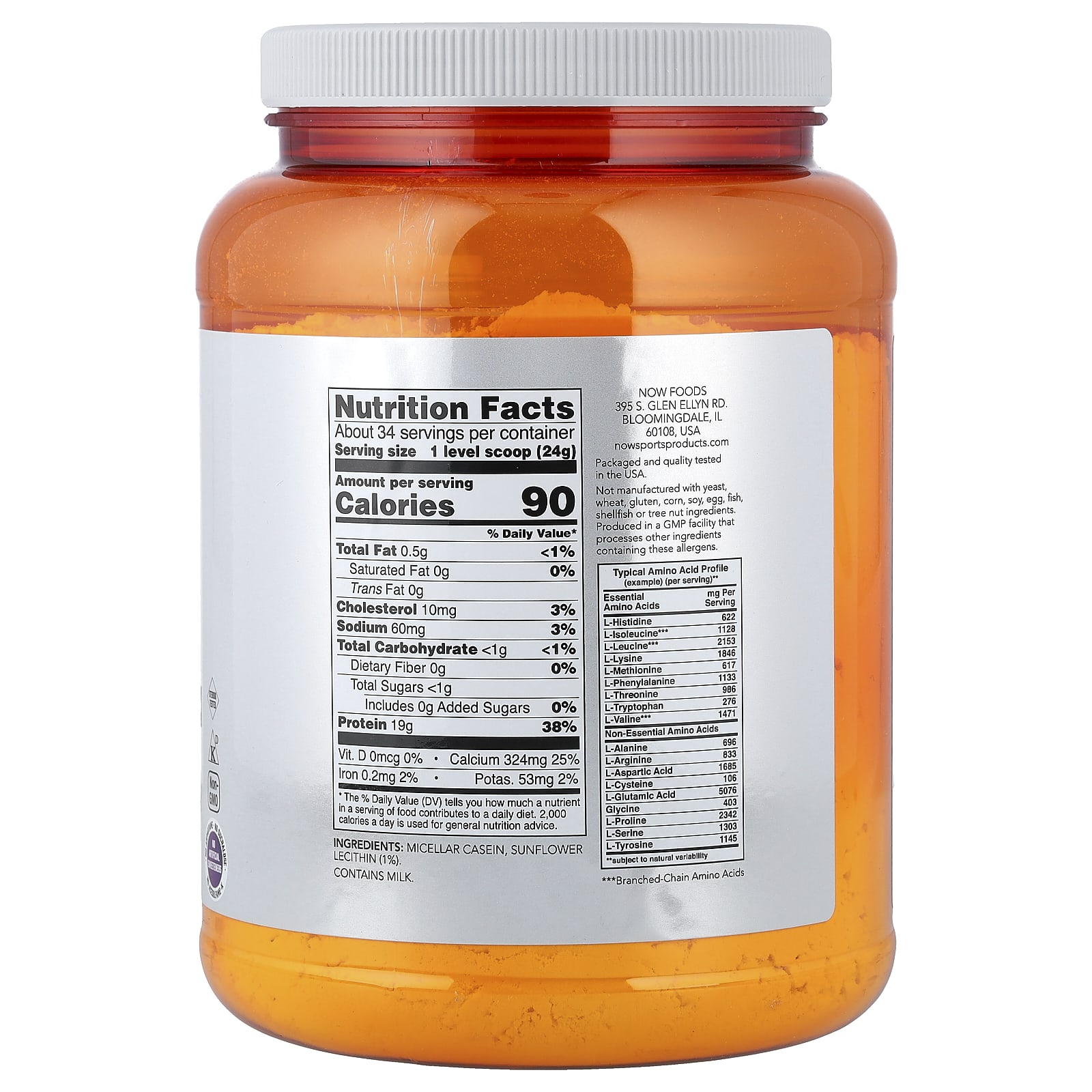 Казеиновый протеин NOW Foods Sports Micellar Powder, оттенок Unflavored, 816 г, порошок — фото 2