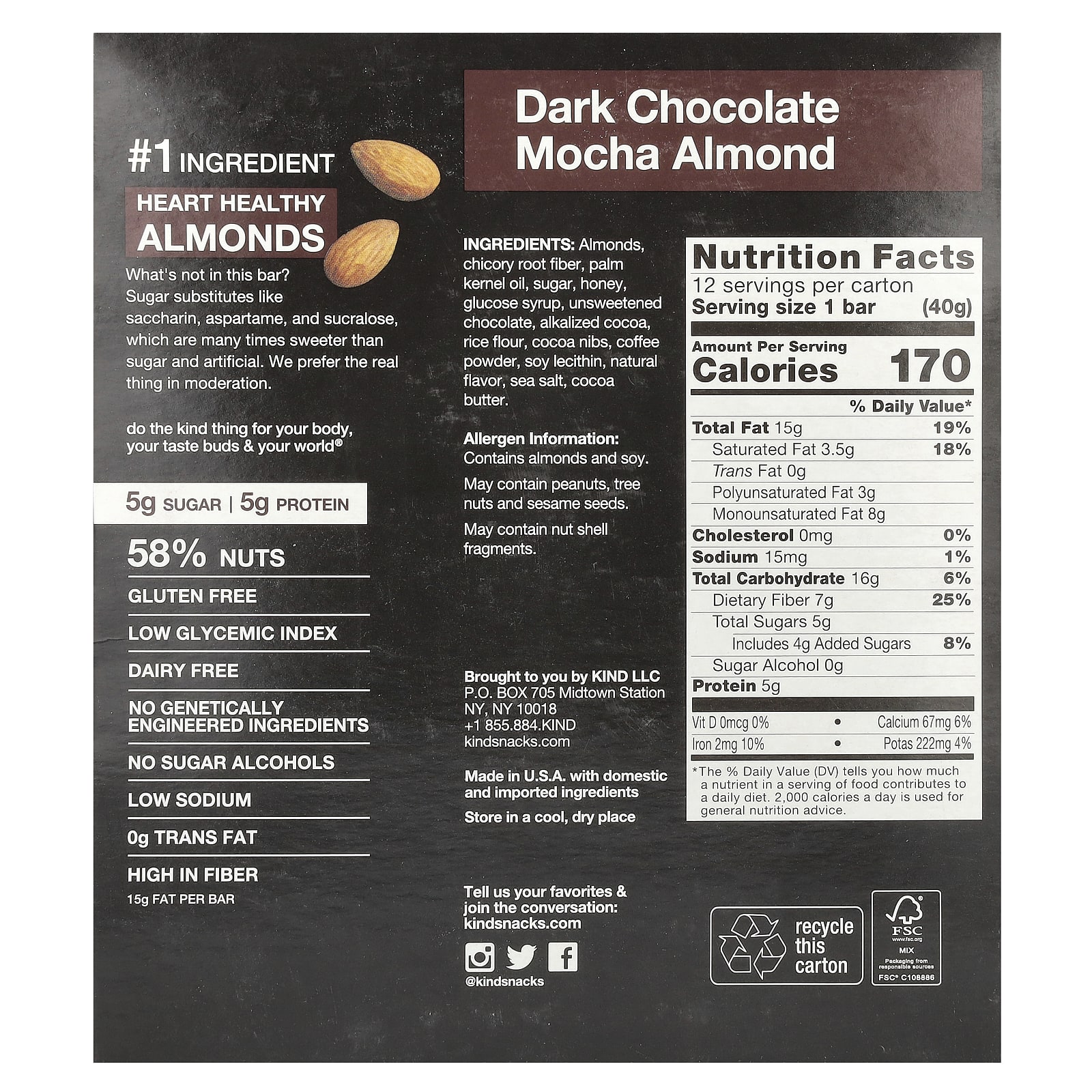 Темный шоколад KIND Bars Mocha Almond, 40 г, 12 шт., батончик — фото 2